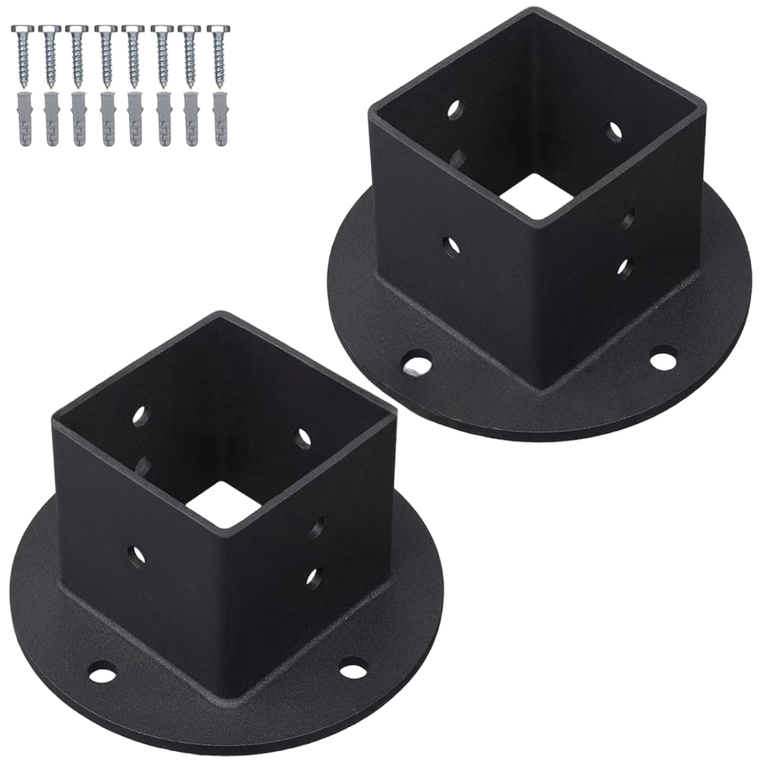 Pack of 4 Strong Metal Square Base Fence Post Brackets for Strong Stable Railing Outdoor Indoor Installation Metal Fence Railing Brackets
