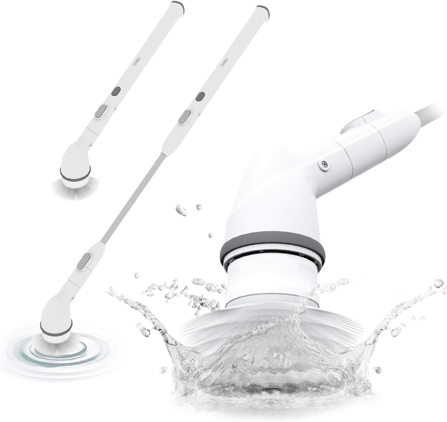 ABKOElectric Spin Scrubber Cordless Lightweight Cleaning Replaceable Brush Head Adjustable Extension Rod for Tile Bathtub Floor Bathroom Kitchen BC01