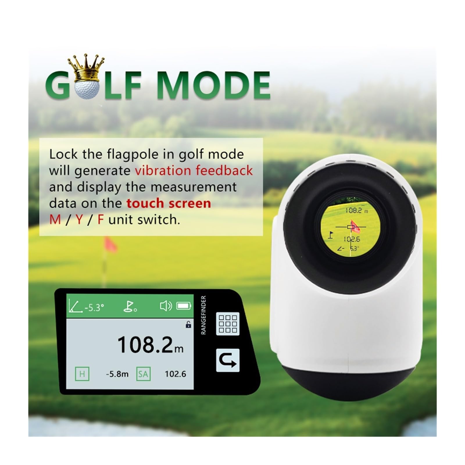 Dalmierz Z Ekranem Dotykowym Teleskop Golfowy Akumulatorowy Wyświetlacz LCD Miernik Odległości Blokadą Flagi 600m Wysoka Precyzja
