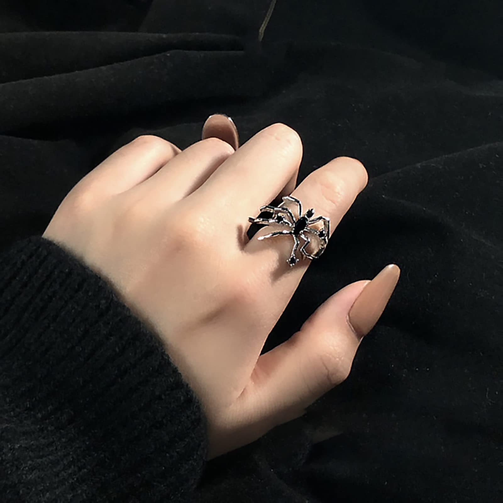 Yheakne Gothique Araignée Bague Argent Araignée Oxydée Bague Chunky Déclaration Anneau Punk Animal Anneau Halloween Bijoux Pour Femmes Et Filles