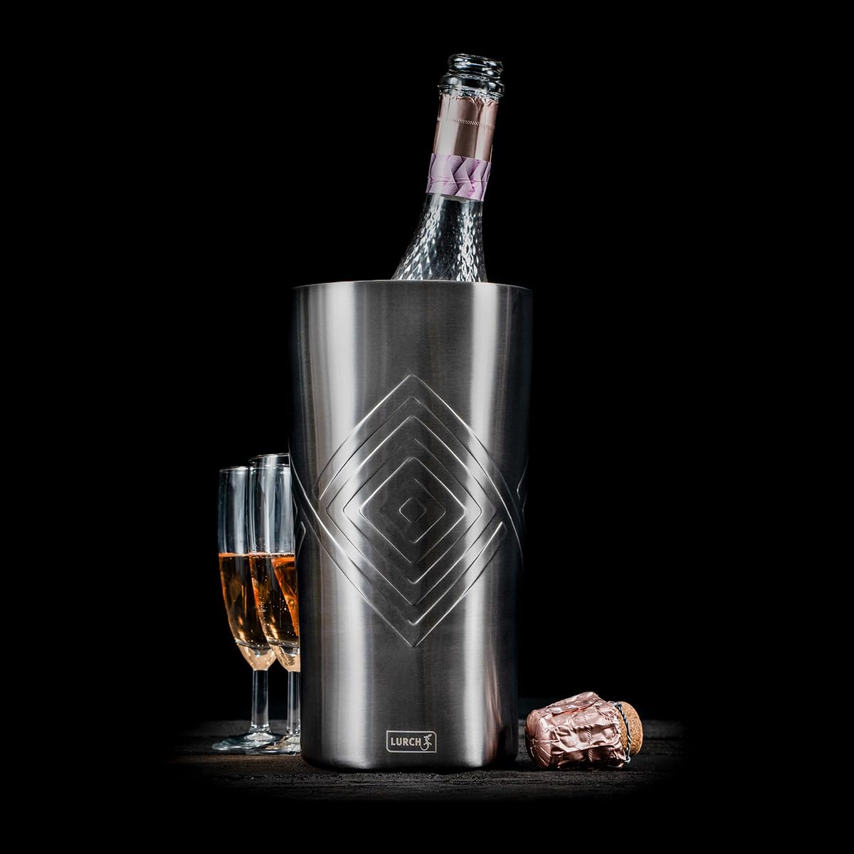 Lurch Refrigeratore per bottiglie di spumante, vino, acqua, limonata in acciaio inox grigio fumo