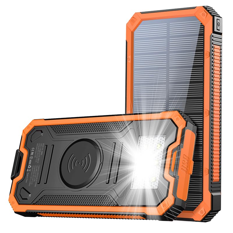 Solar Charger Power Bank, 20,000mAh Portable Wireless Charger with USB C Input/Output for Cell Phones, External Battery Pa...