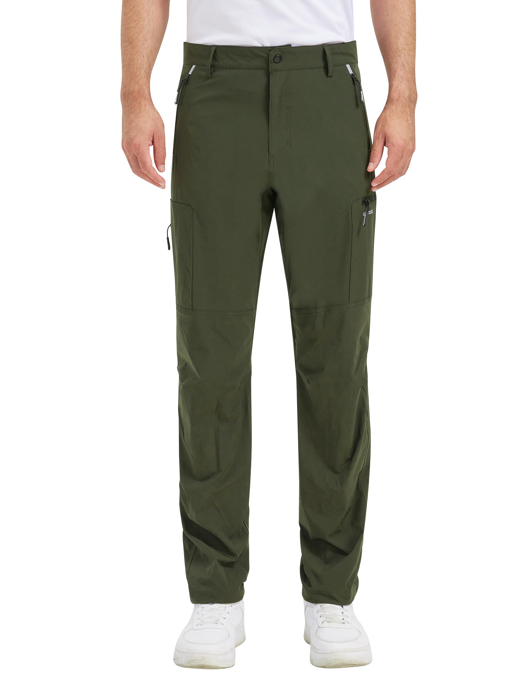 KUTOOK Pantalón Trekking para Hombres Pantalones Tácticos Senderismo Elástico Respirante Cortaviento Ligero Senderismo con 5 Cremalleras Bolsillos LP626