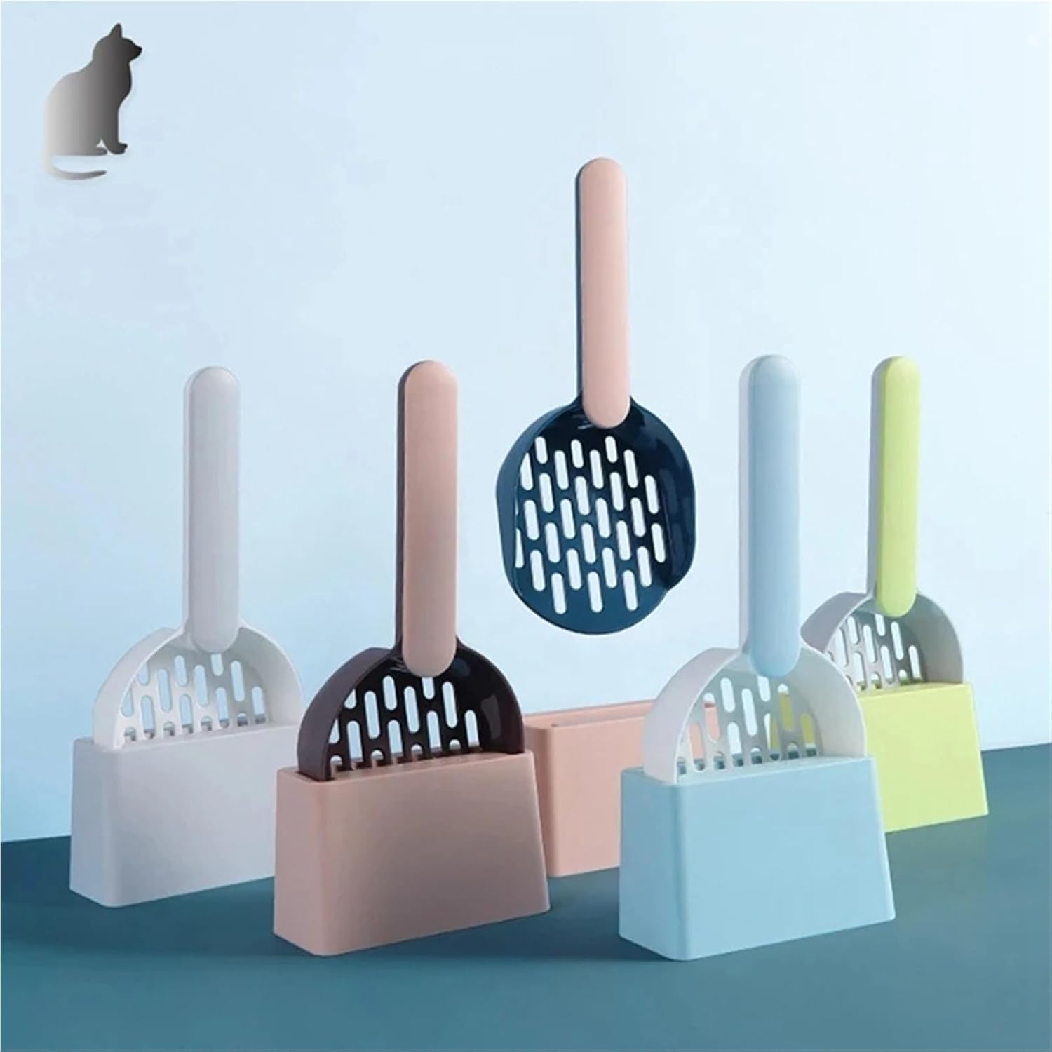 2SET Cat Litter Scoop with Base Cleaning Cat Litter Shovel Kitten Toilet Cleaning Tools Pet Supplies(Coffee Pink 2SET)