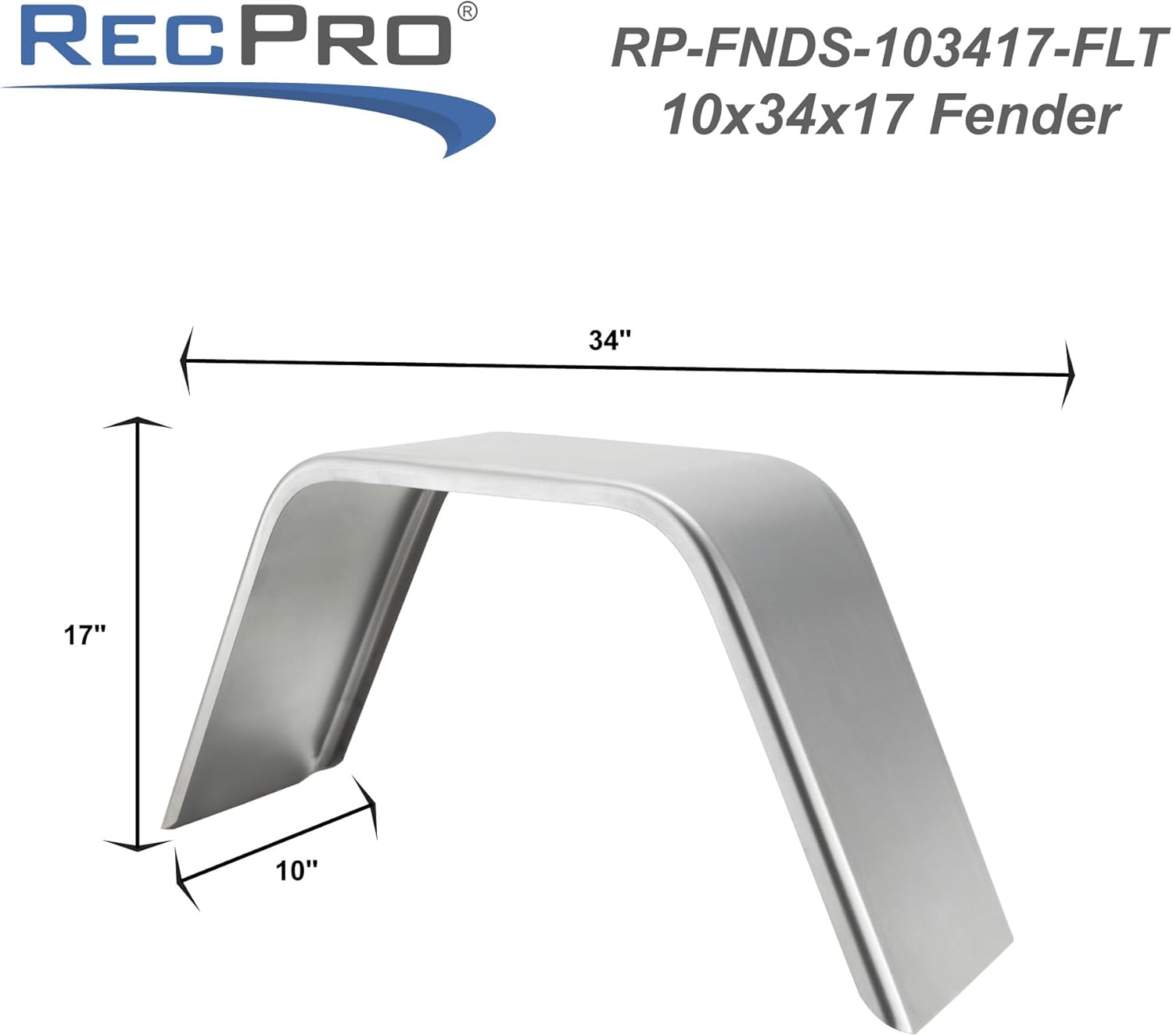 RecPro Trailer Steel Fender | 16 Gauge | Round and Flat Top | Diamond and Smooth Design | Made in USA (Smooth, 10" x 34" x 17")