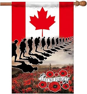 Kasflag Lest We Forget Flag Honor Veteran Canadian Memorial Day Flag (Double Sided, House Flag, 70 * 100cm) Decor Remembrance Gift Yard Flags