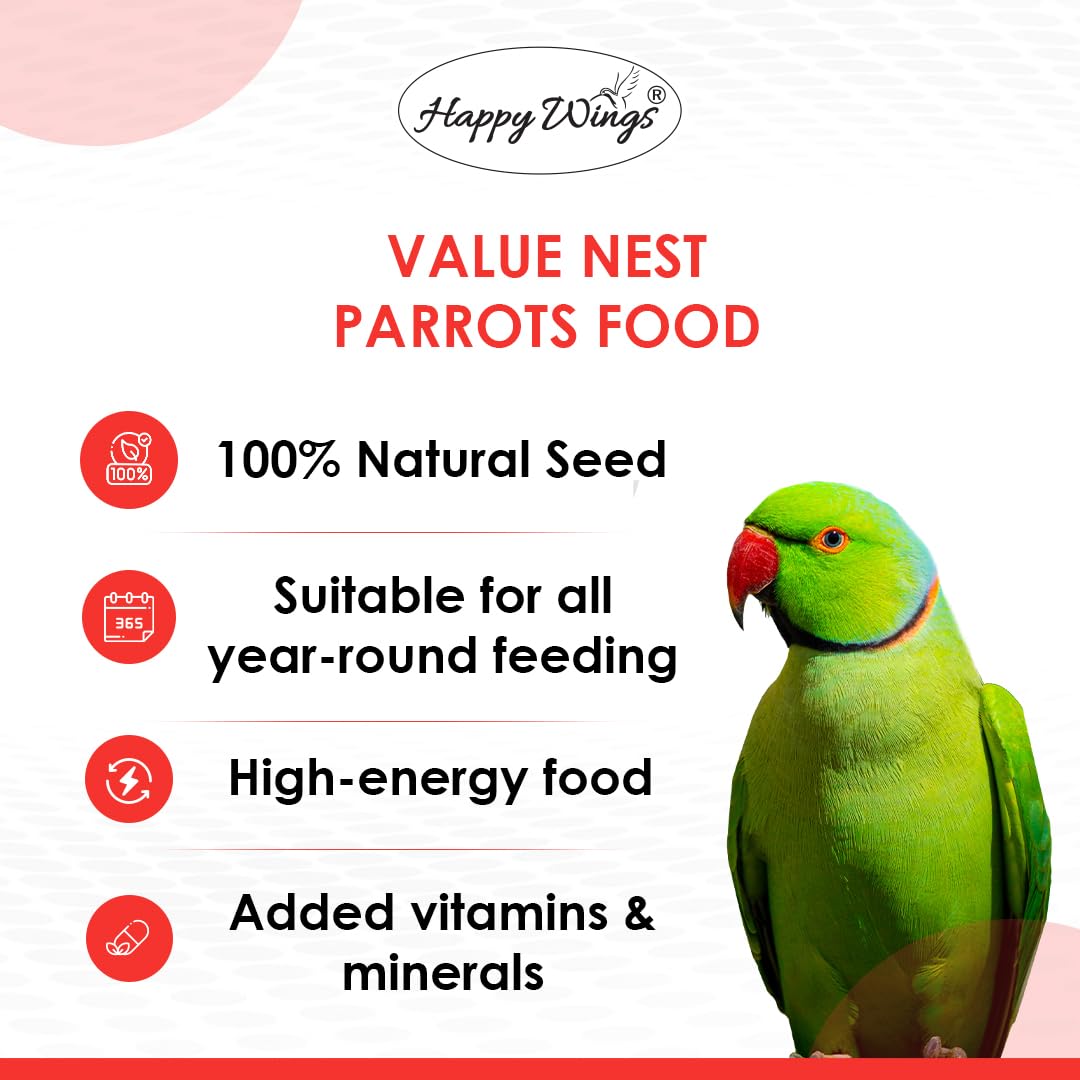 Happy Wings Value Nest Mix Seed Bird Food for Parrots, African Grey Parrots, Macaws, Lorikeets - (200gm x 3) Pack | Premium Seed Blend | Complete Balanced Bird Feed Mix | Bird Food for All Life Stages 1