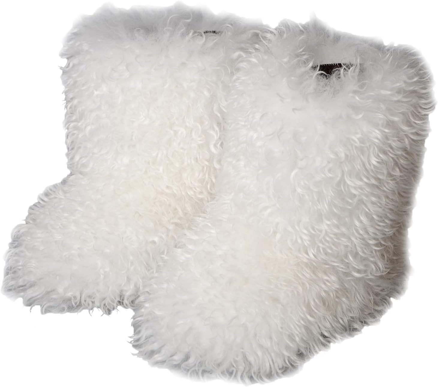FUNCOS Women's White Faux Fur Boots Furry Fluffy Mid-Calf Winter Wool Boots Party Wear