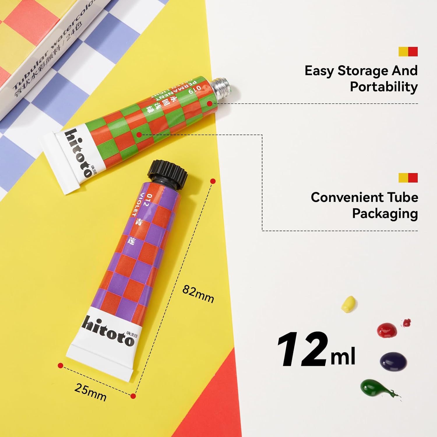 Watercolor Paint Set, 24 Colors x 12ml Watercolor Paint Tubes, Vibrant and Pure Colors, High Transparency Water Color Paint, Suitable for Students and Beginners