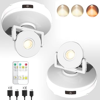 Wireless LED Spotlight Indoor, Rechargeable Uplighting with Remote Dimmable, Tree Spotlight Battery Powered Ceiling for Artwork Picture Painting Plant, 2Pack