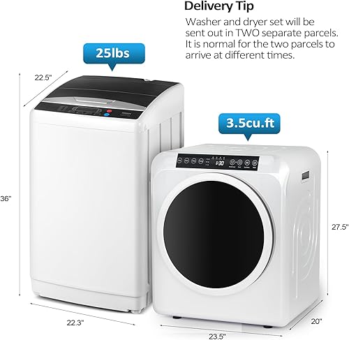 Miniatura 2 de ROVSUN Juego de lavadora completamente automática de 25 libras y secadora de ropa portátil de 3.5 pies cúbicos, juego combinado de lavadora y