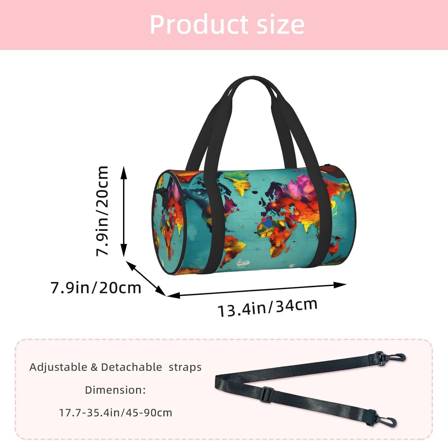 World Map Print Sports Tote Bag Lightweight Water-Resistant Gym Backpack Travel Supplies