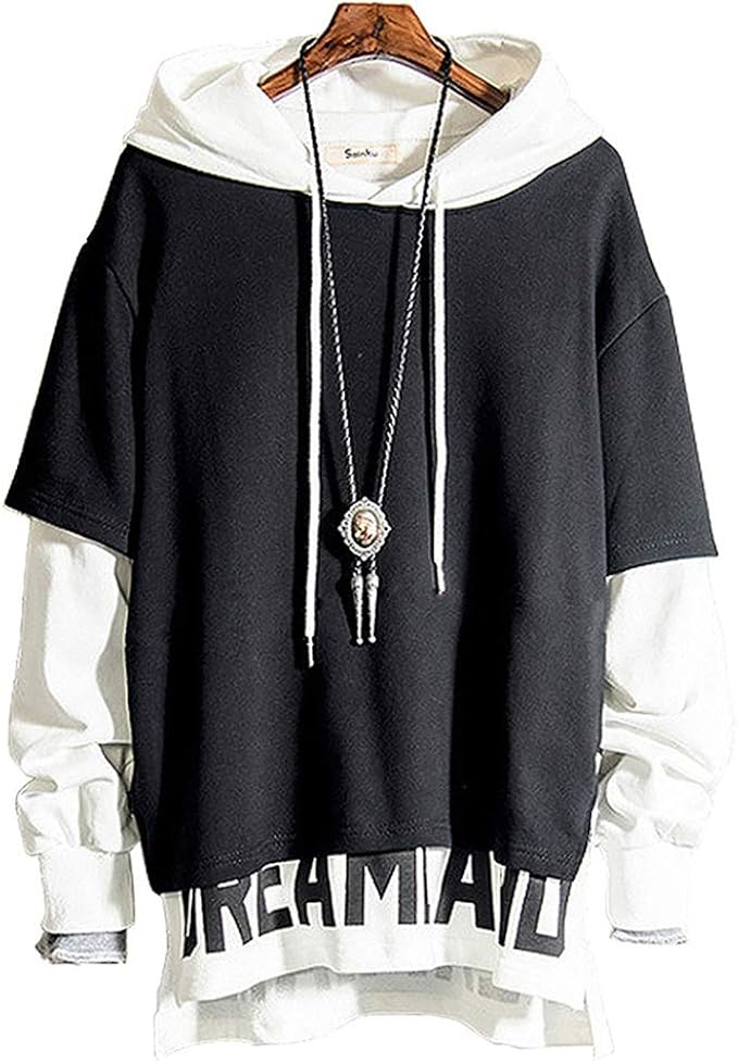 Amazon Co Jp パーカー メンズ 秋服 プルオーバー 長袖 Tシャツ メンズ カットソー フード付き トップス おしゃれ トレーナー ストリート ゆったり フーディ おおきいサイズ 春 秋 冬 黒白 M 服 ファッション小物