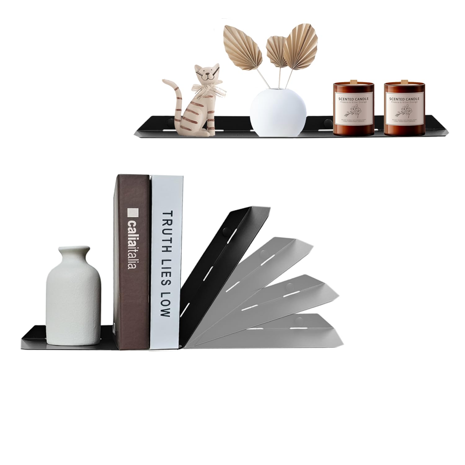 Z metnal Metal Floating Shelves, Black Metal Shelves, DIY Shelves for Bathroom/Living Room, Wall Mounted Shelves for Wall Storage, Black, 40cm, 2 Pcs