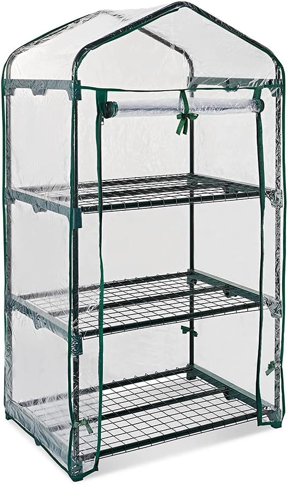 YORKHIRE HOMEWARE 3-Tier Mini Greenhouse Clear PVC Replacement Cover Only – Roll-Up Zipped Door Grow house Cover for Plants and Seedlings for Garden Use, 49D x 69W x 128H cm
