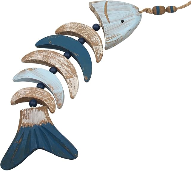 Suerhatcon Wooden Fish Decor Wall Hanging Ornament, Mediterranean Style Wooden Fish Decorations for Home Nautical Theme