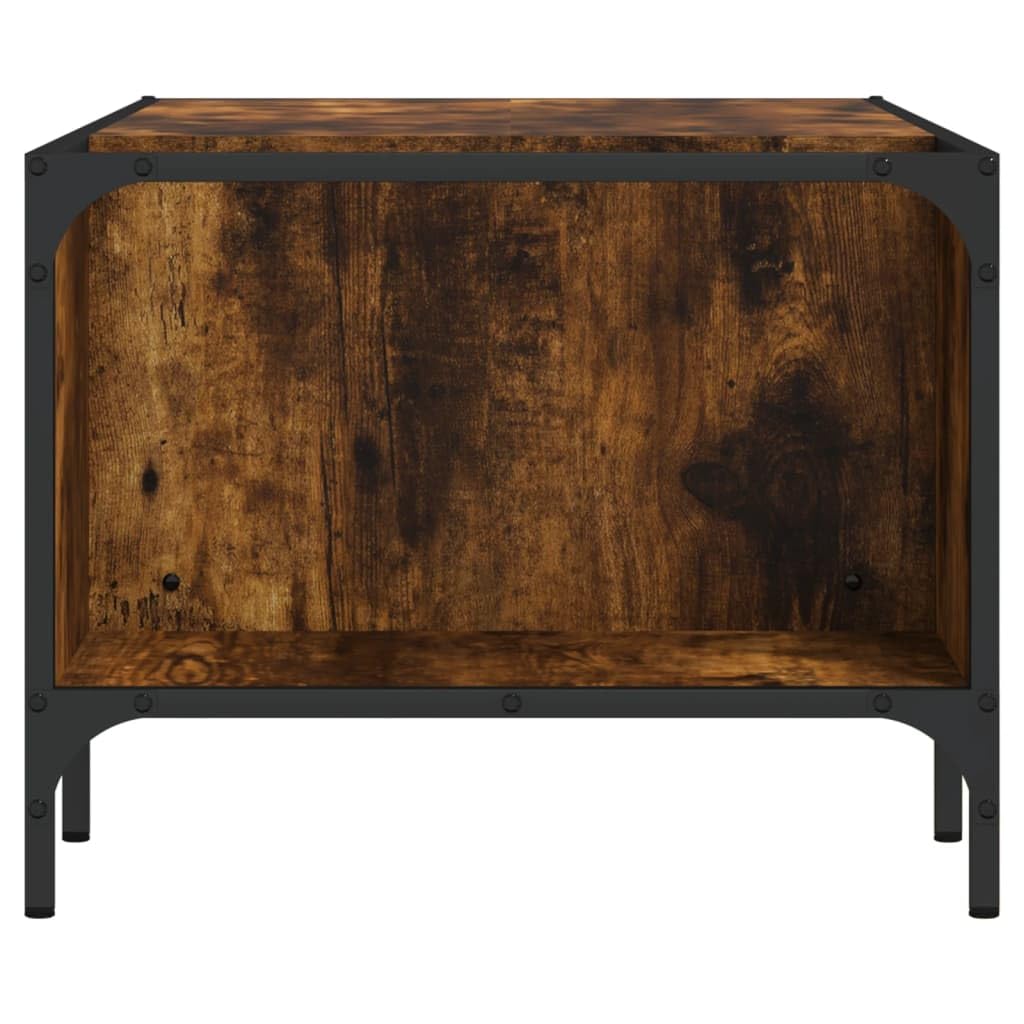 Mesa de centro de roble ahumado, 100 x 51 x 40 cm, material de madera con marco de metal, mesa auxiliar moderna para salón, oficina o pasillo