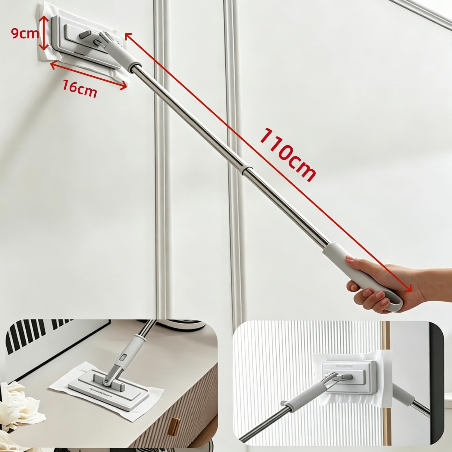 Hooha Set lavapavimenti in microfibra con panno di bloccaggio automatico, smontaggio automatico premendo un pulsante, cambio con 1 pulsante, mocio senza lavaggio delle mani, adatto per casa, ufficio e