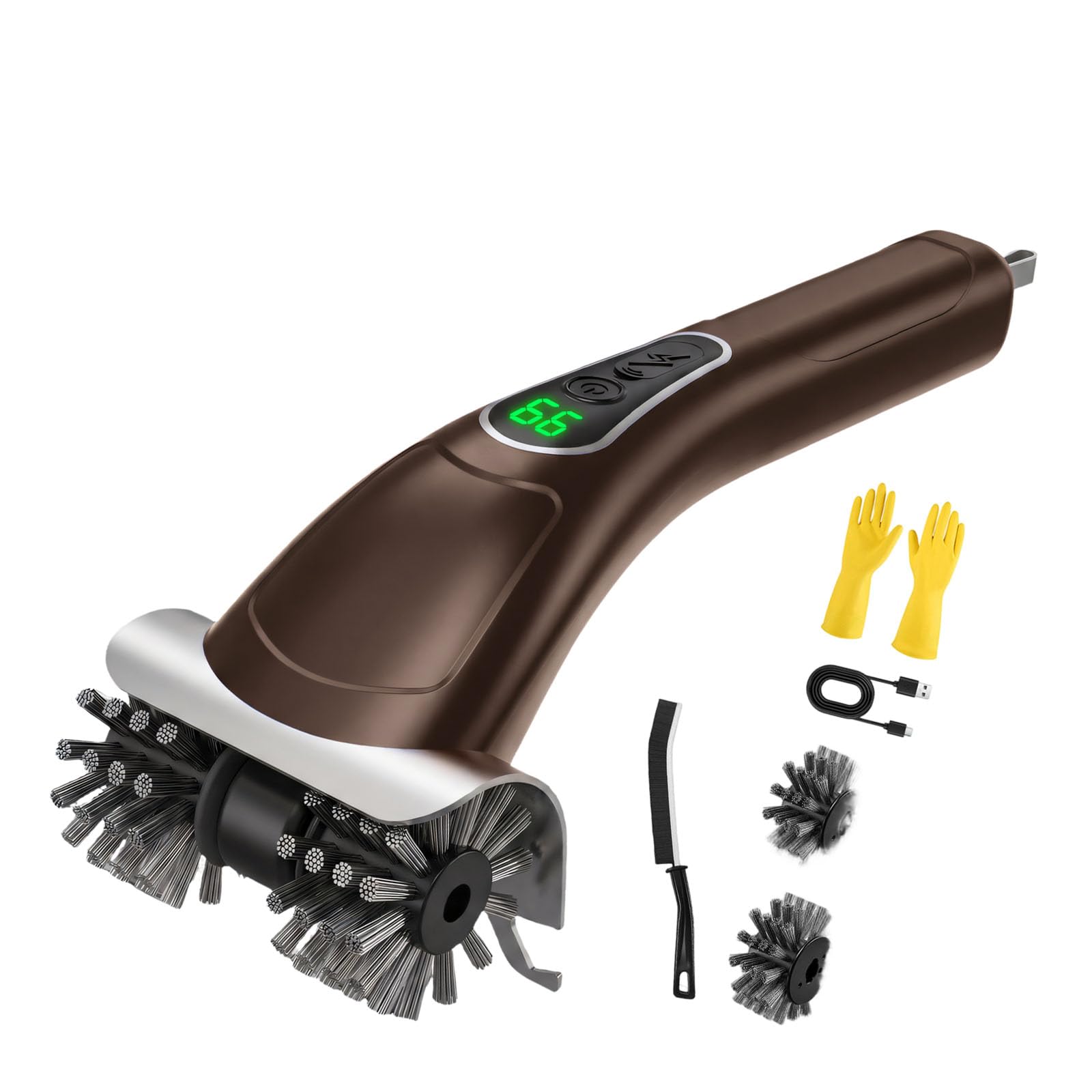 Pangboer A Electric Grill Brush, Rechargeable Cordless Scrubber With Rotating Bristle Head, Scraper, Handle Display, Bs Body Outdoor Cooking Cleanup Brush