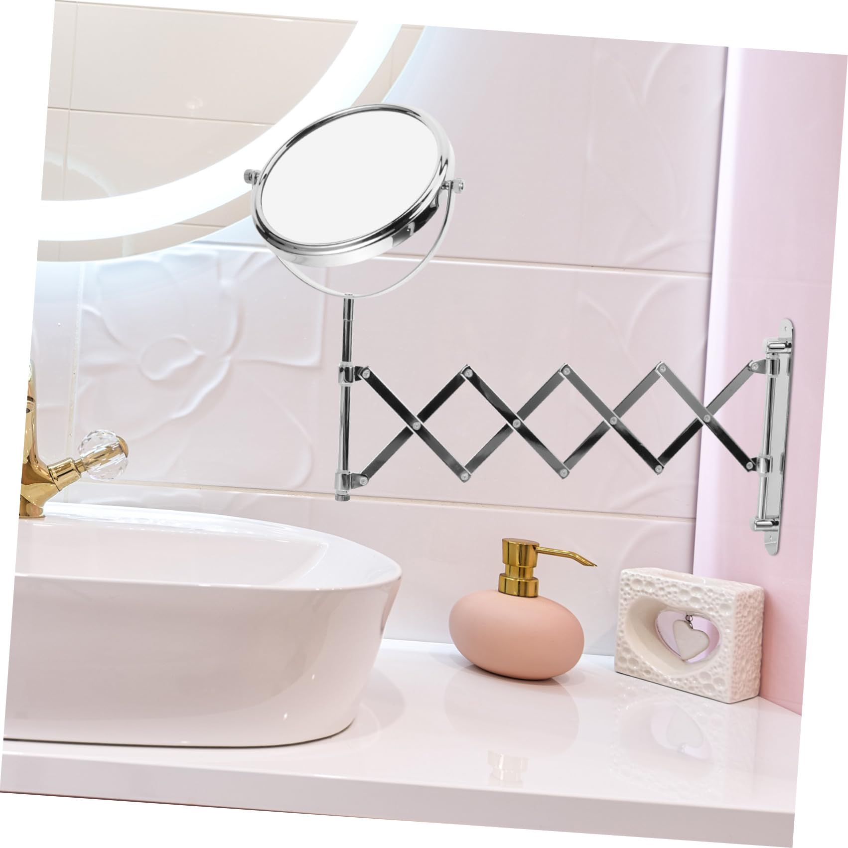 Beavorty Espejo Metálico de Maquillaje Doble Cara Redondo de Pared 3X