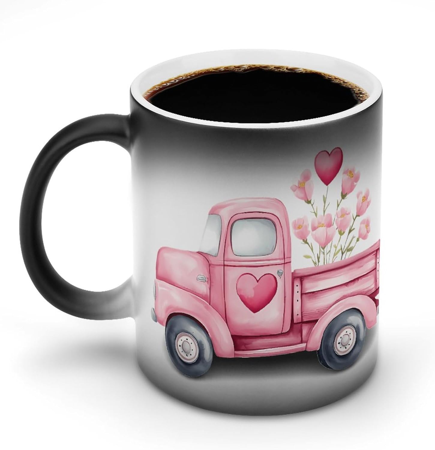 Valentine's Day Flower Truck Color Changing Mug Heated Ceramic Cup Heat Sensitive Coffee Mug Fun Gift
