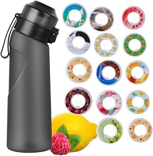 Sports Air scent Water Bottle Set 22oz Matte Black with 12 pods Flavor Fruit Fiesta | Sugar free flavor pods & Sports Water bottles with straw | BPA Free 0% Sugar Calories