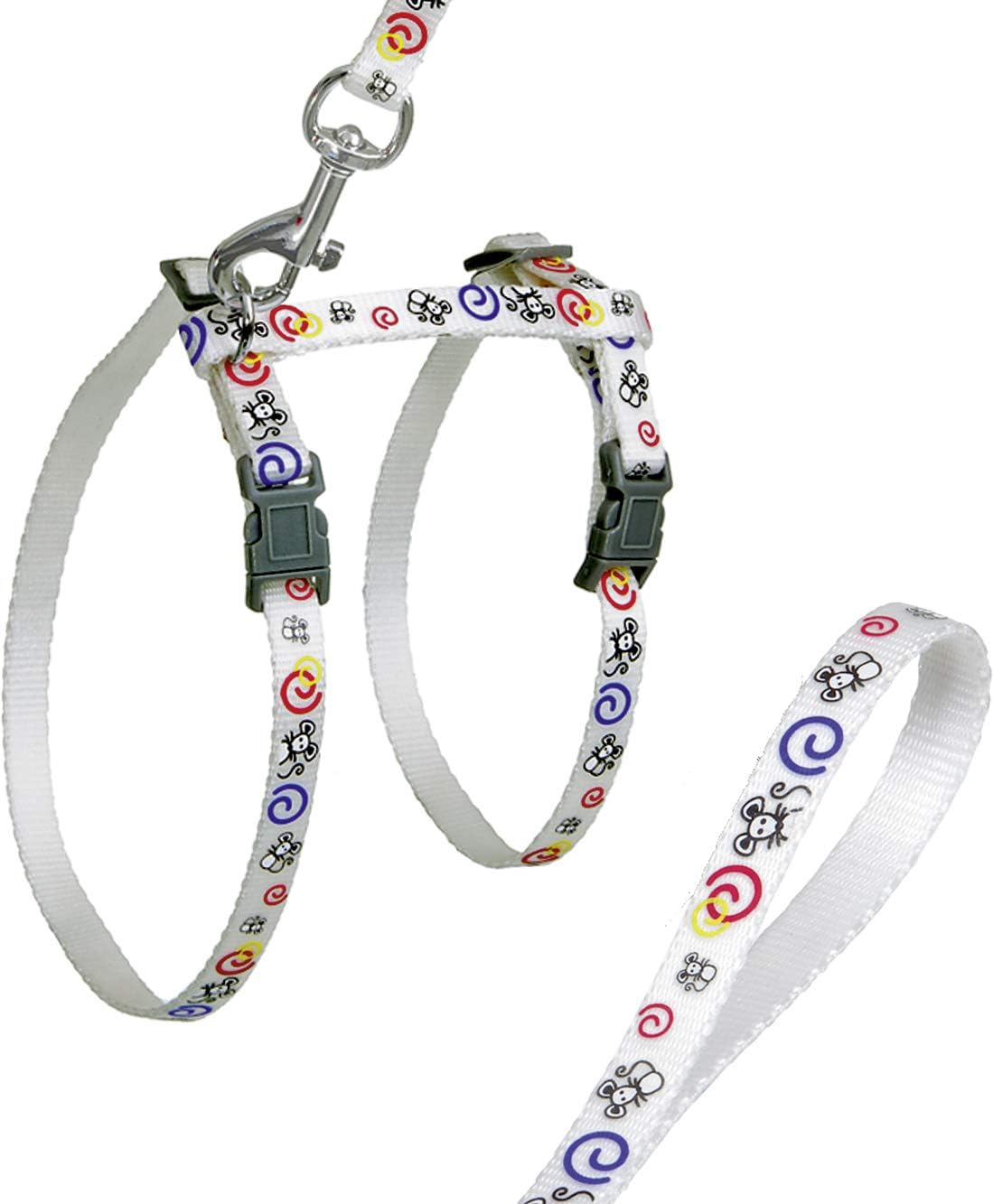 Flamingo Art Sports Harness with Leash for Cats Mouse White 10 mm