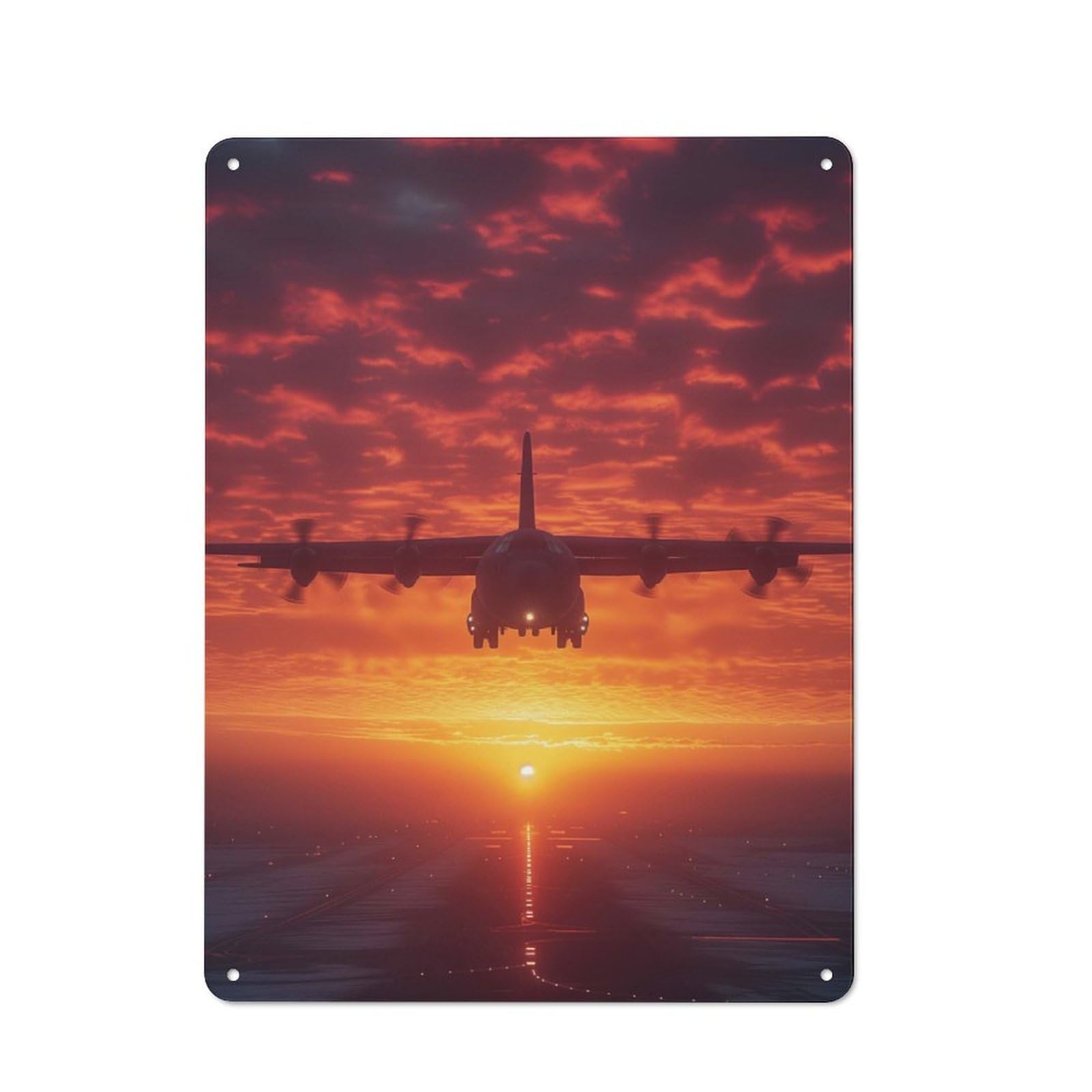 Airplane at Sky Background Decorative Metal Plaque, Easy to Hang Plaque for Garden Shed, Covered Patio, Kitchen Or Hallway, 40x30cm