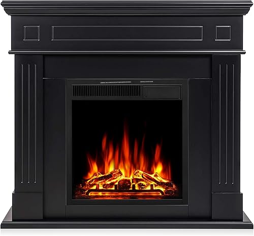 Vista 38 de R.W.FLAME Chimenea eléctrica de 43 pulgadas, chimenea envolvente de madera, soporte de TV con chimenea eléctrica independiente, control remoto, Gris