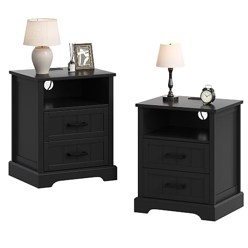 ChooChoo Farmhouse Night Stands with Charging Station 2 Drawers Set