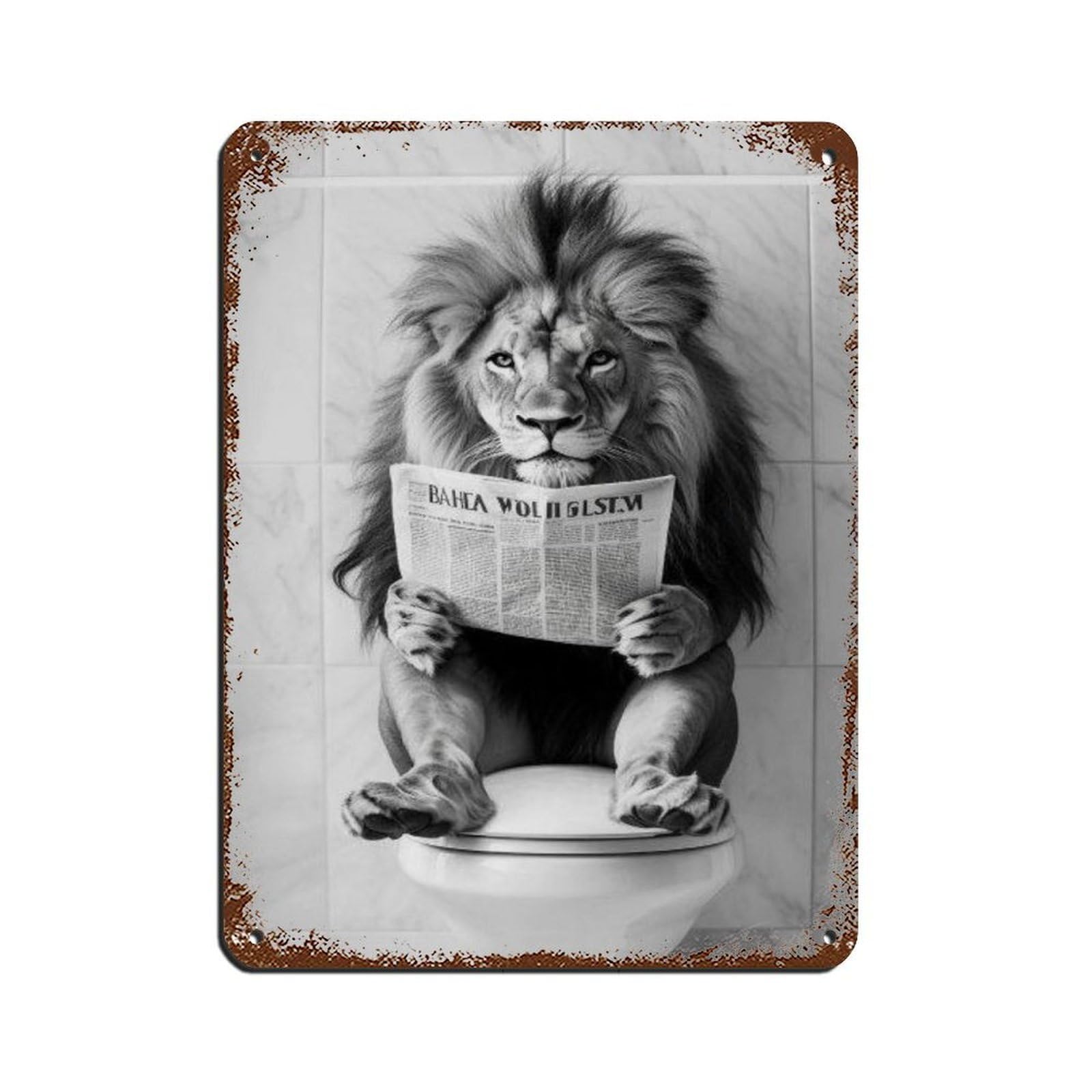 Funny Lion Reading Newspaper Art Tin Sign Vintage Metal Pub Club Cafe Bar Home Wall Art Decoration Poster Retro 12x16inch(30x40cm)