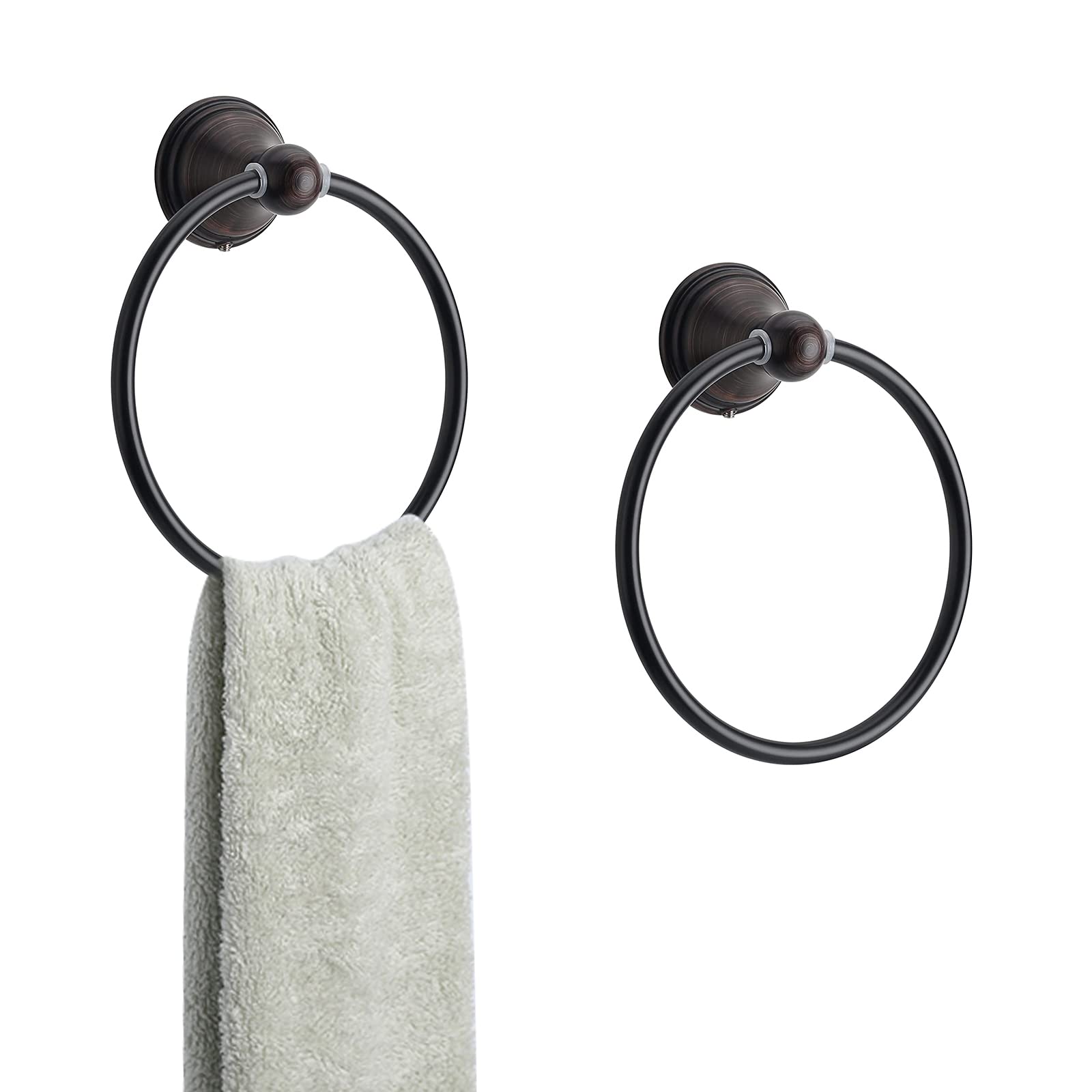 FILTA Towel Ring for Bathroom Wall, Oil Rubbed Bronze Bathroom Hand Towel Ring, Rustproof Bath Towel Ring, Round Towel Holder 2 Pack