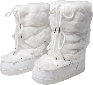 ZHENAIYISHENG Women's Faux Fur Snow Boots - Fuzzy Fluffy Water-Resistant Mid-Calf with Anti-Slip TPR Sole & Cozy Lining