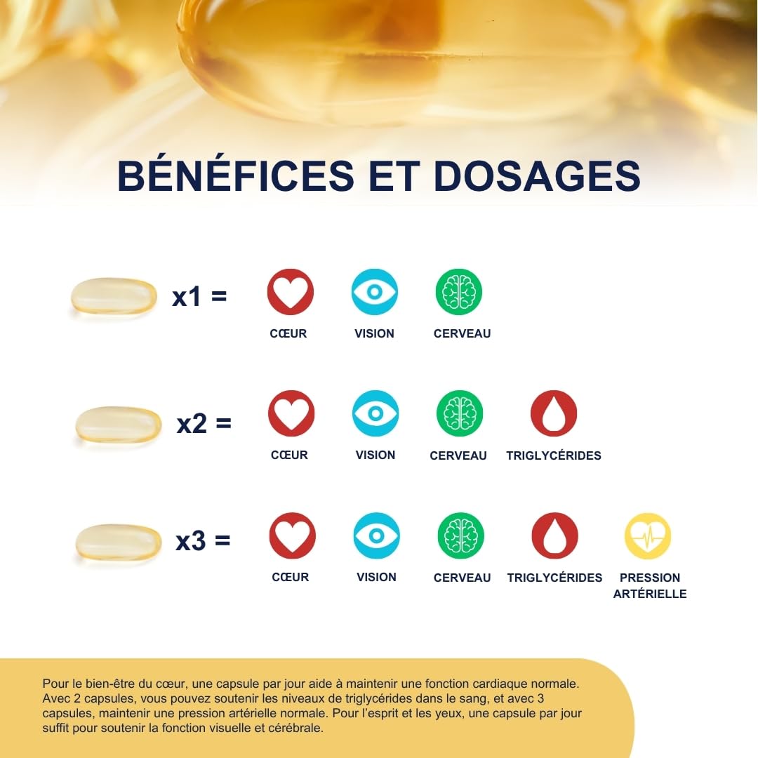 OMEGOR ULTRA 1200 – Supplément alimentaire avec 1200 mg oméga 3 - Fondamental pour le cœur, l'esprit et la vue - Huile de poisson pure - Concentration maximale de capsules oméga 3 – 60 gélules
