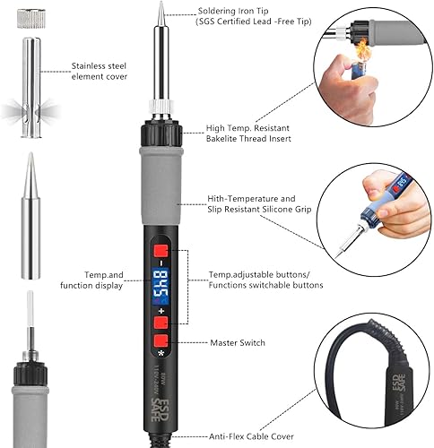 Miniatura 6 de KEPIOG Soldering Iron Kit, 80W Portable Soldering Kit, Adjustable Temperature Controlled (180C- 500C, With Multimeter, Soldering Helping Hand,