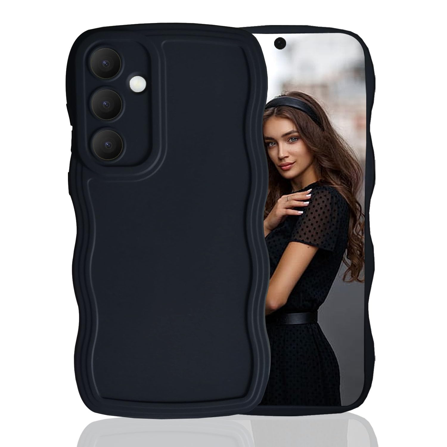 KC Back Cover for Samsung Galaxy A35 5G, Curly Wave Shape Shockproof Bumper Soft Silicone Case with Camera Protection (Black) (B0D144X5GY) Amazon Price History, Amazon Price Tracker