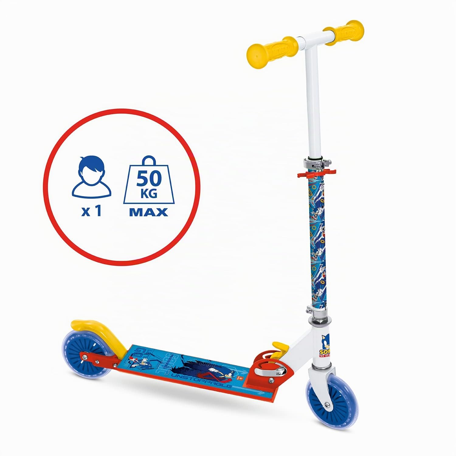 Mondo Toys - Scooter SONIC - Trottinette 2 roues pliable en aluminium avec plateau extra grip et guidon réglable enfant / fille - 28708