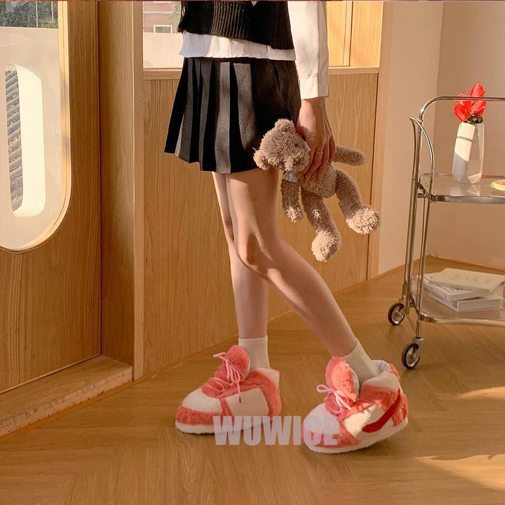 LAPRBY Sneaker Slippers Non Slip Sole Indoor House Plush Slippers Unisex Indoor Floor Cotton Shoes (Pink,5.5,12) - Image 2