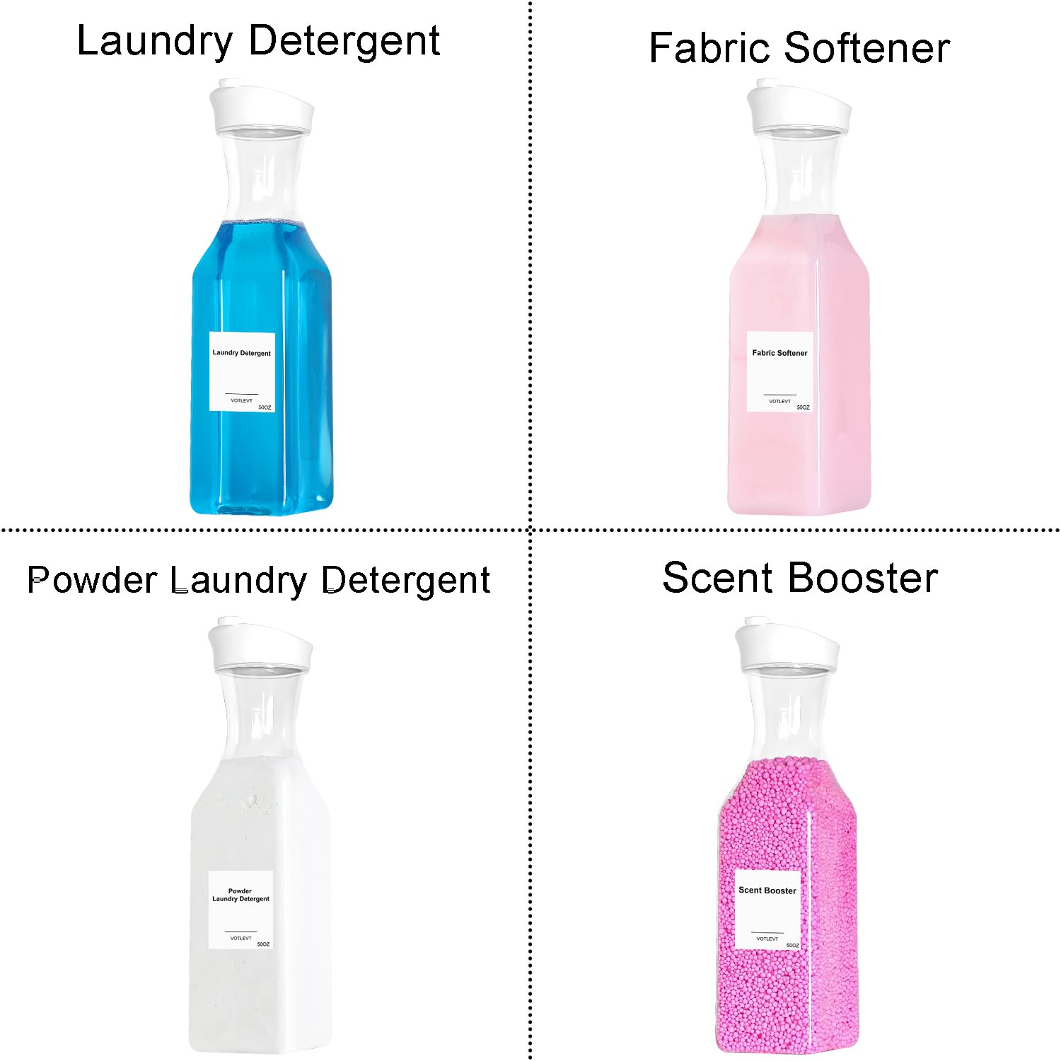 Lot de 2 distributeurs de détergent à lessive liquide, récipient en plastique pour organiser, adoucissant et distributeur de savon à lessive, organisateur de poudre à lessive pour buanderie