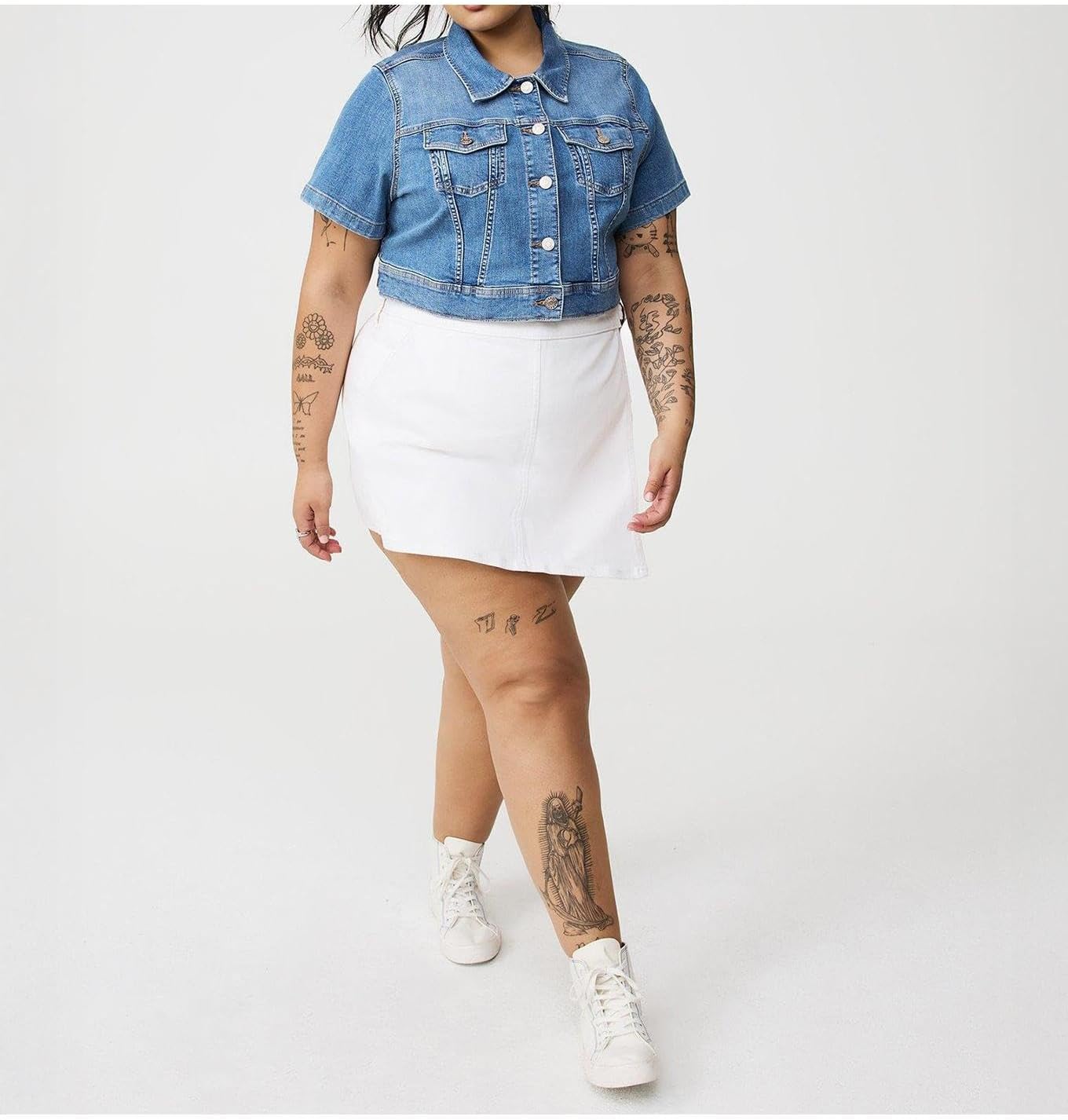 Torrid Women's Plus Size Denim Short Sleeve Cropped Trucker
