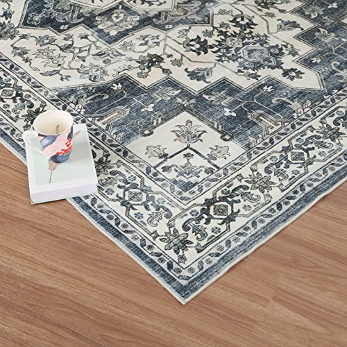 Dripex 9X12 Area Rugs - Stain Resistant Washable Rug Distressed Boho Rugs For Living Room Dining Room Bedroom Anti-Slip Low-Pile And Soft Accent Rug Farmhouse Office Home Decor, Pet & Child Friendly #TOP4