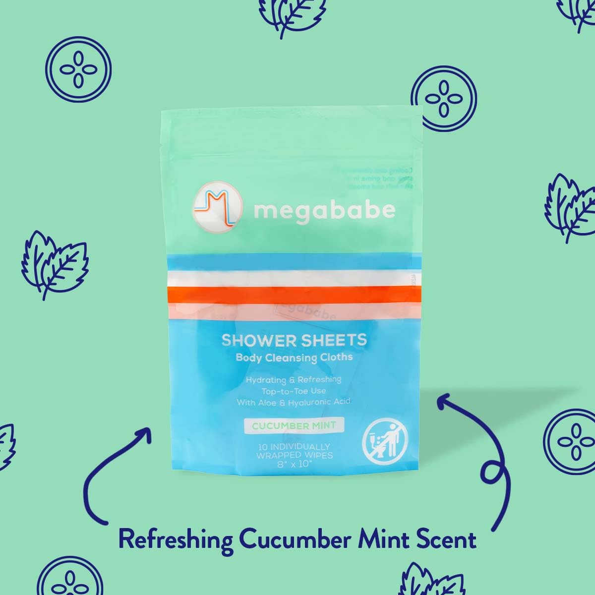Megababe Cucumber Mint Shower Sheets | Individually Wrapped Body Cleansing Cloths | 10 Wipes (Pack of 1) - Image 4