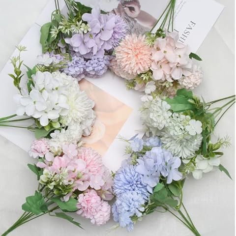 tixudao 6 pcs Artificial Roses, Fake Peony Silk Hydrangea Bouquet Decor Long Stem Silk Blossom Fake Flower Home Office Party Wedding Decor Cover