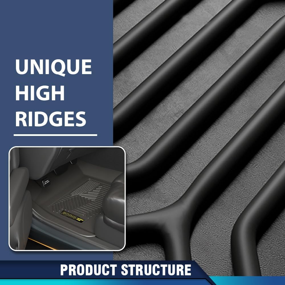 PIT66 Floor Mats Cargo Liners Compatible with 2007-2011 Toyota Tundra Double/CrewMax Cab Pickup, (Heavy Duty) 3-Piece Premium All Weather Automotive TPE Liners