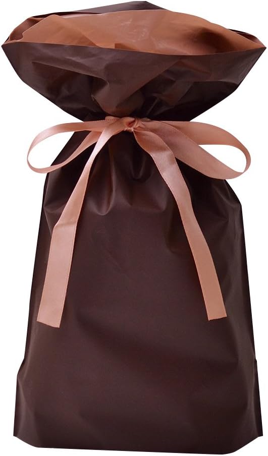 TAKA Drawstring Gift Bag 50 Bags of Small Size Brown W 6.7 in x D 3.1 in x H 11.0 in (Made in Japan) 50-3361