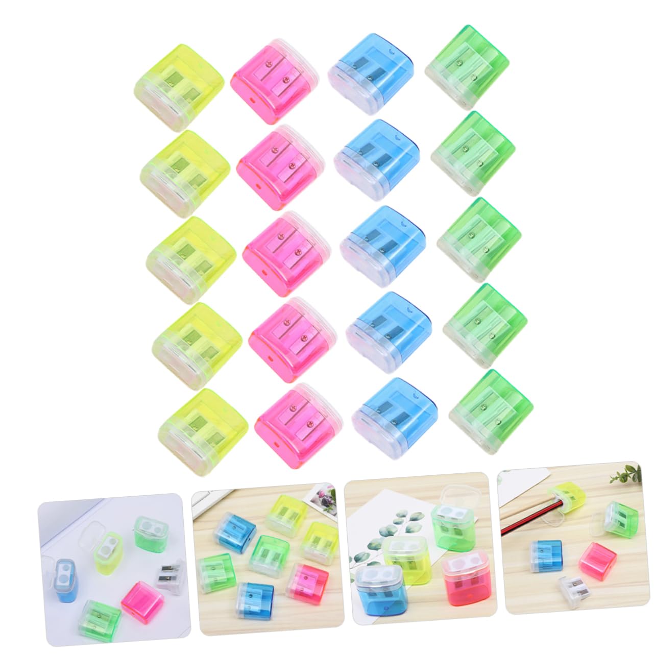NUOBESTY Taille-crayons Ménager 48 Pièces Double Trou Couvercle, en Plastique Léger et Design Créatif pour Bureau et École