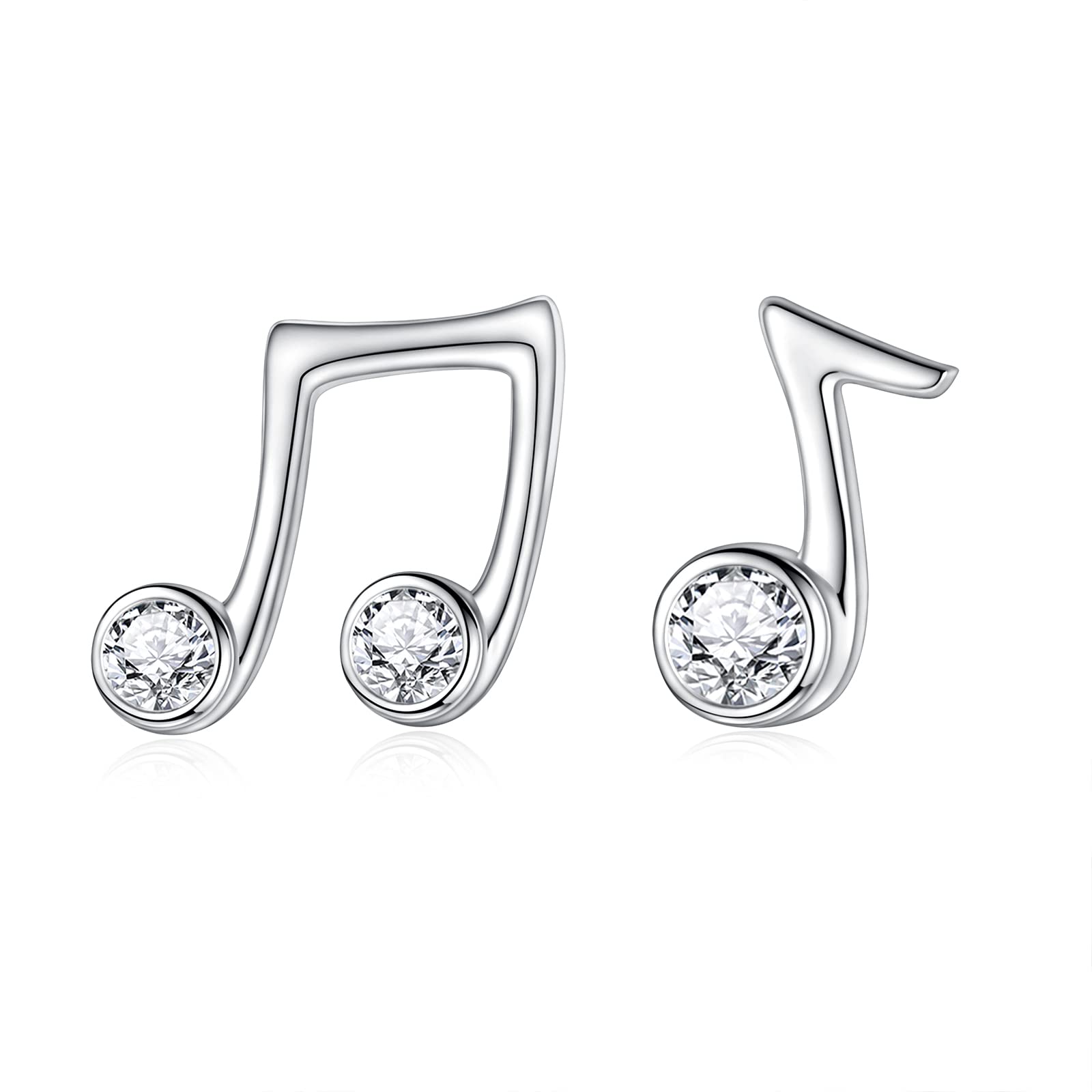 925 Sterling Silver Music Note Jewelry Set - Stud Earrings With Cubic Zirconia For Music Lovers