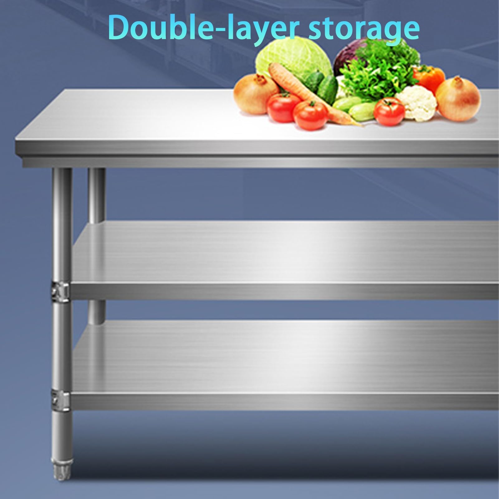 Tavolo da Lavoro in Acciaio Inox per cucine Professionali, Gambe Regolabili, tavsterni per ristoranti e Hotel, postazione di Preparazione Alimenti, Tavolo Centrale per Catering, 120x60x80 cm