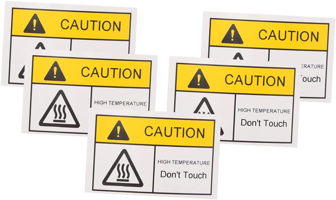 5 Sheets Caution Hot Stickers High Temp Warning Labels for Equipment Heat Sticker for Radiator Industrial Use