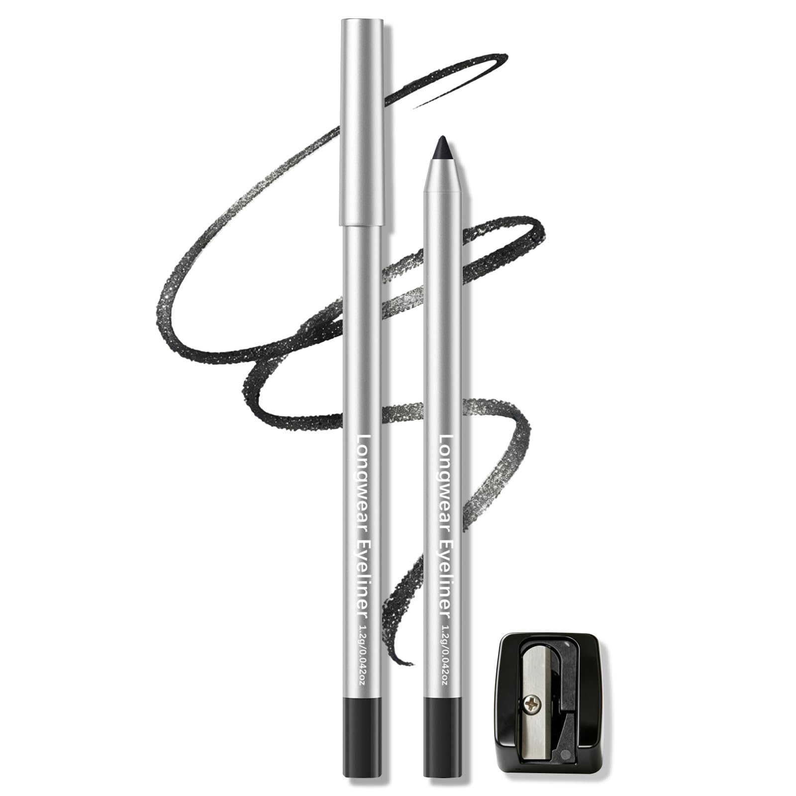 Smoky Gray Charcoal Eyeliner Pencil, High Pigmented Smooth Creamy Gel Eyeliner for Older Women, Waterproof Long Wearing Sharpenable Shimmer Eye Makeup Pen for Mature Skin